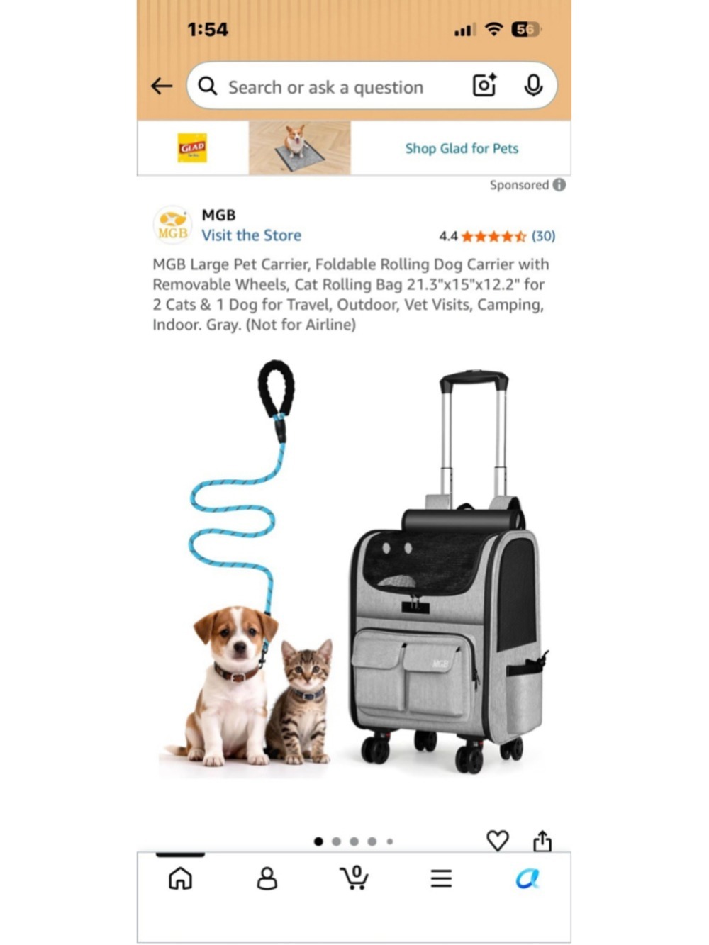 Rolling Pet Carrier Backpack With Wheels Foldable Dog Cat Travel Bag Gray Large - Picture 5 of 11
